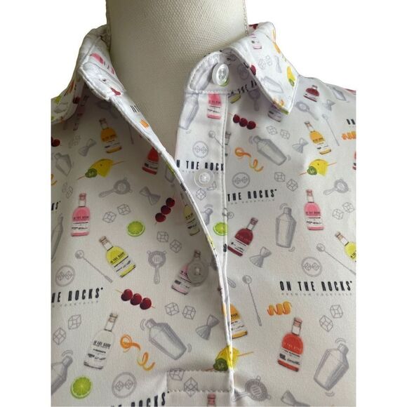 On The Rocks Women’s White Premium Cocktails Print Polo Shirt Size Small - Picture 7 of 9